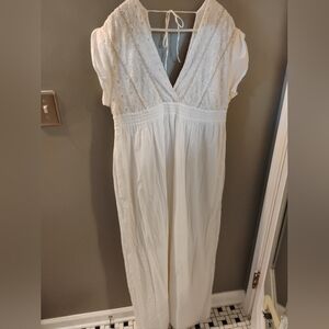 Women's Size Small Calypso St Barth Maxi White Gauze Dress Bodice Embroidery